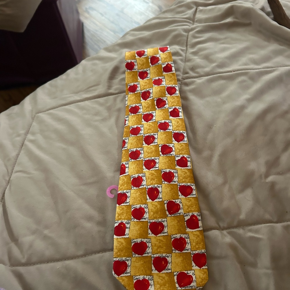 Robert Talbott Nordstrom Yellow Checkerboard Tie with Red Hearts